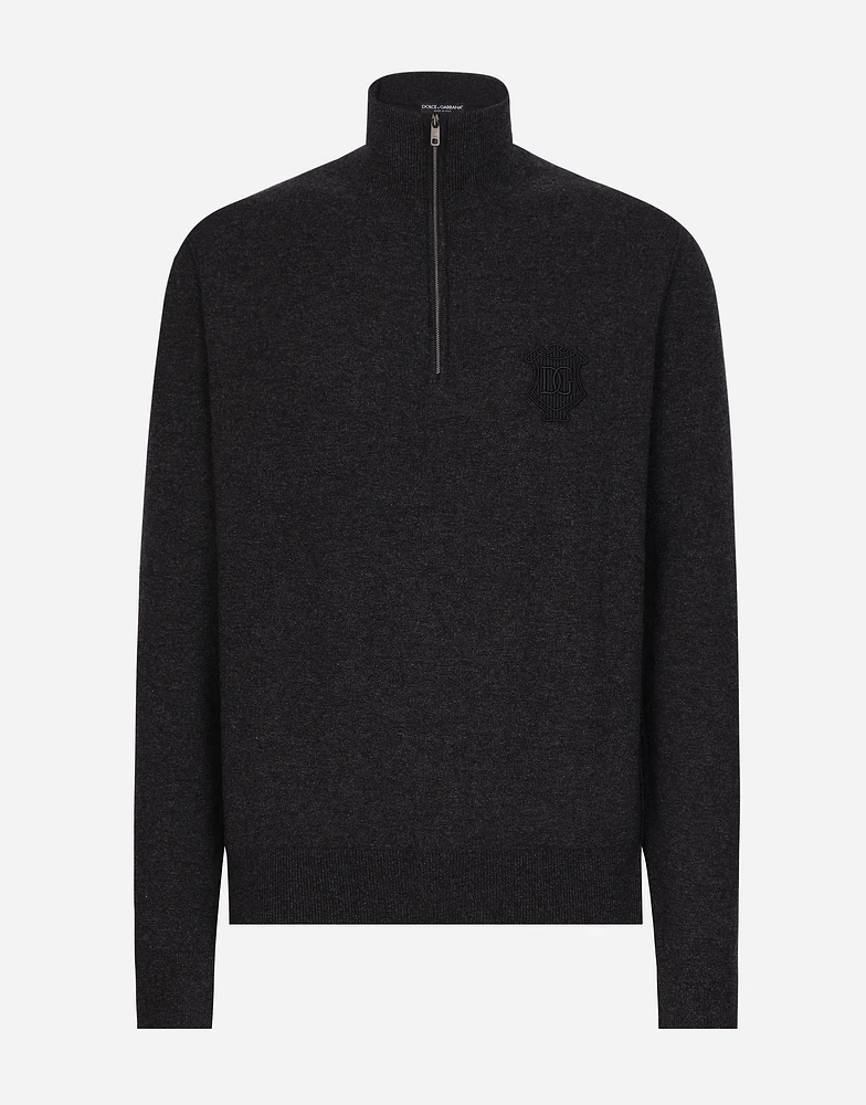 Zip-up cashmere turtle-neck sweater
