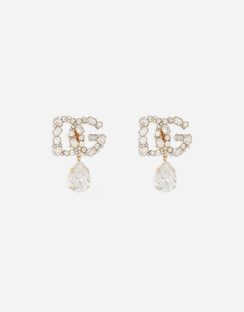 Earrings with DG logo and rhinestone teardrop pendant