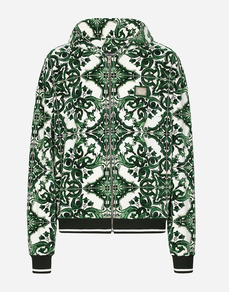 Zip-up hoodie with majolica print