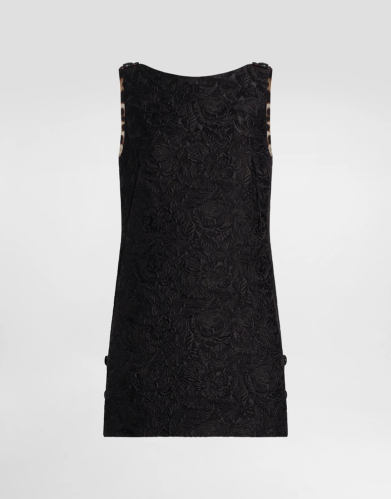 Short floral quilted jacquard sack dress