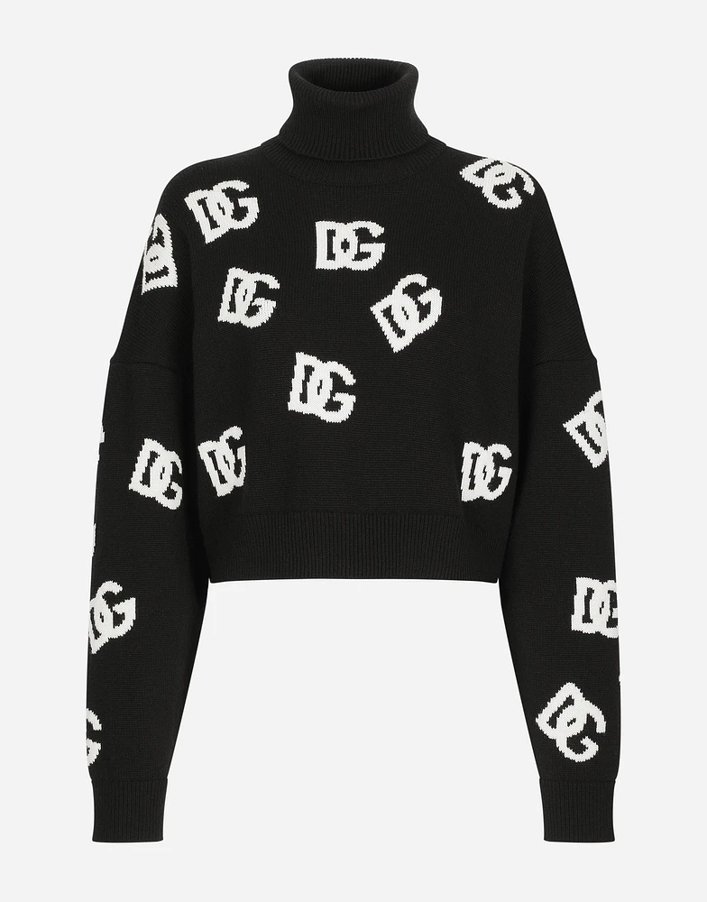 Cropped wool sweater with DG logo inlay