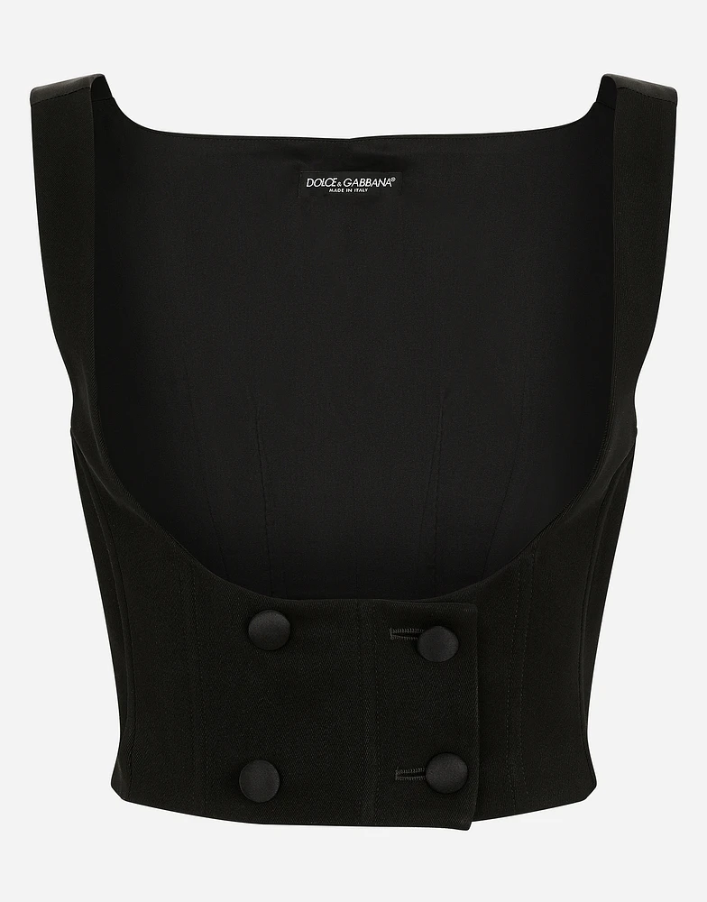 Double-breasted wool waistcoat with round neck