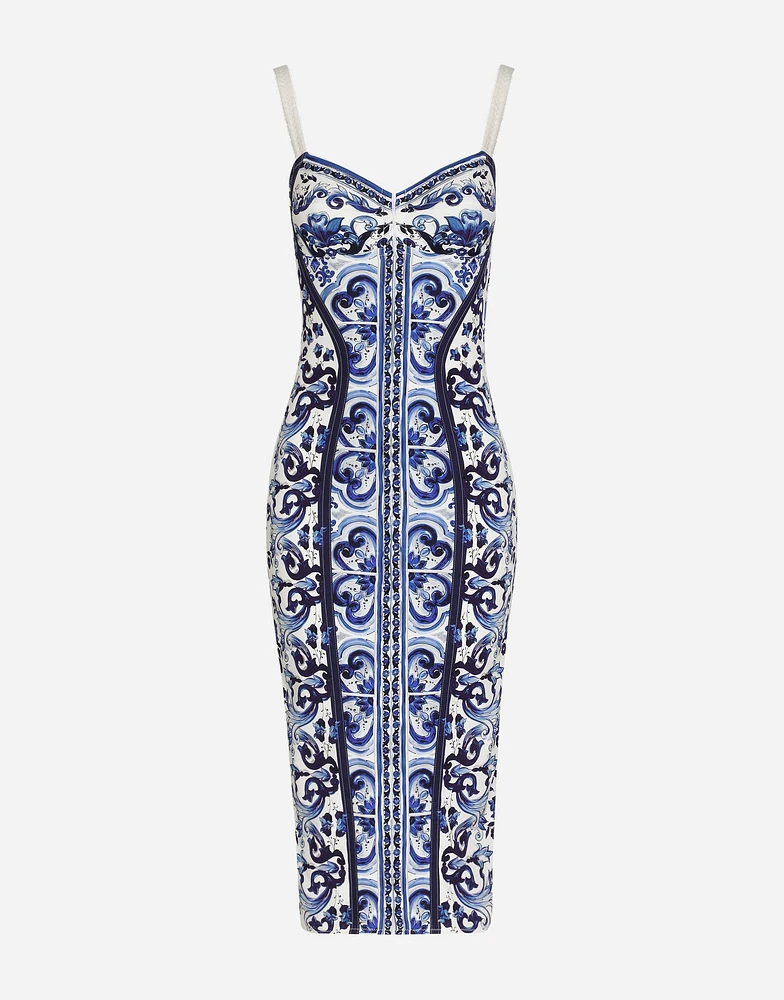 Majolica-print charmeuse bustier dress