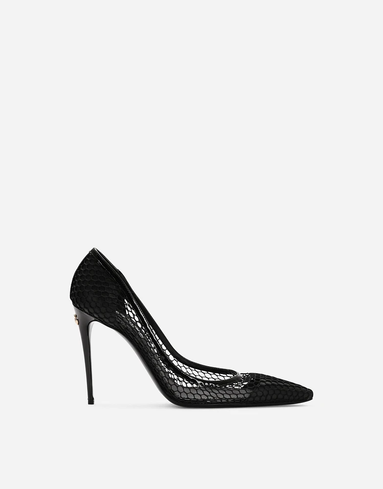Mesh and patent leather pumps