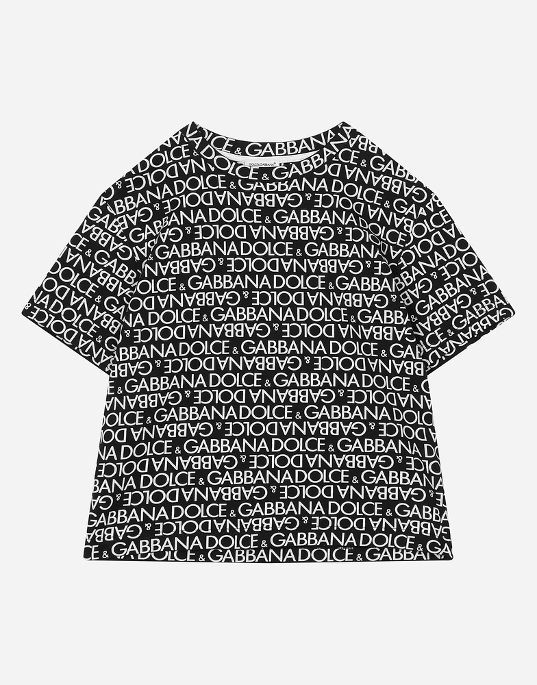 Short-sleeved jersey T-shirt with the all-over logo-print
