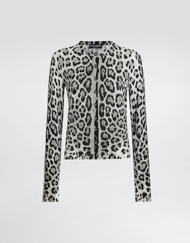 Leopard-print silk cardigan