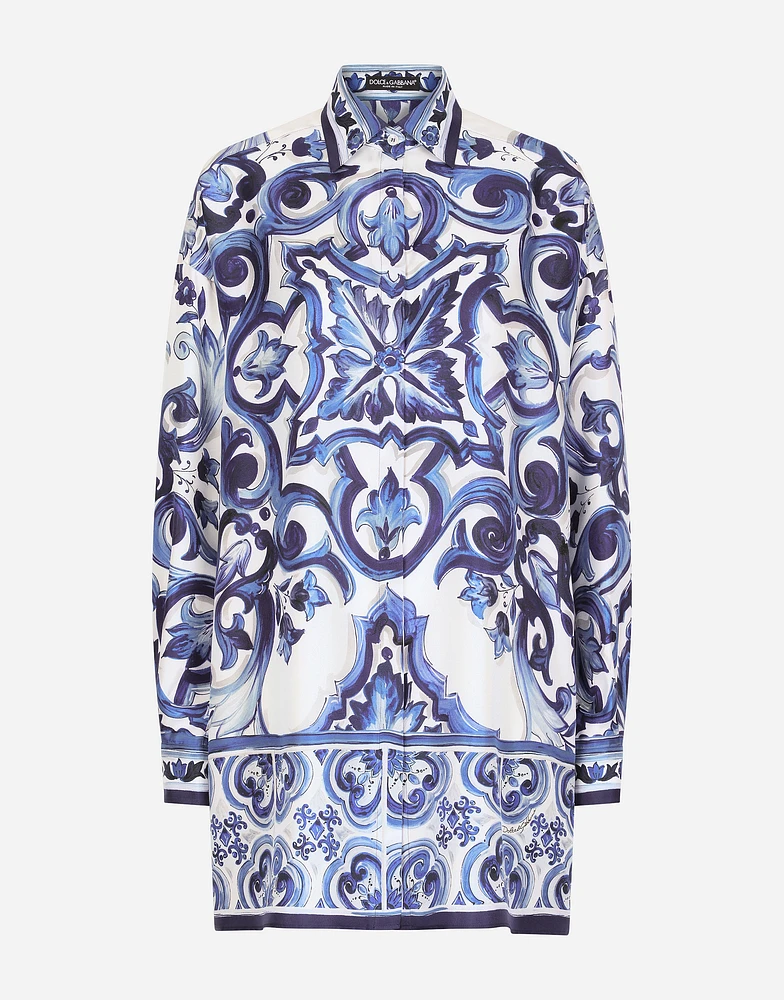 Silk twill shirt with majolica print