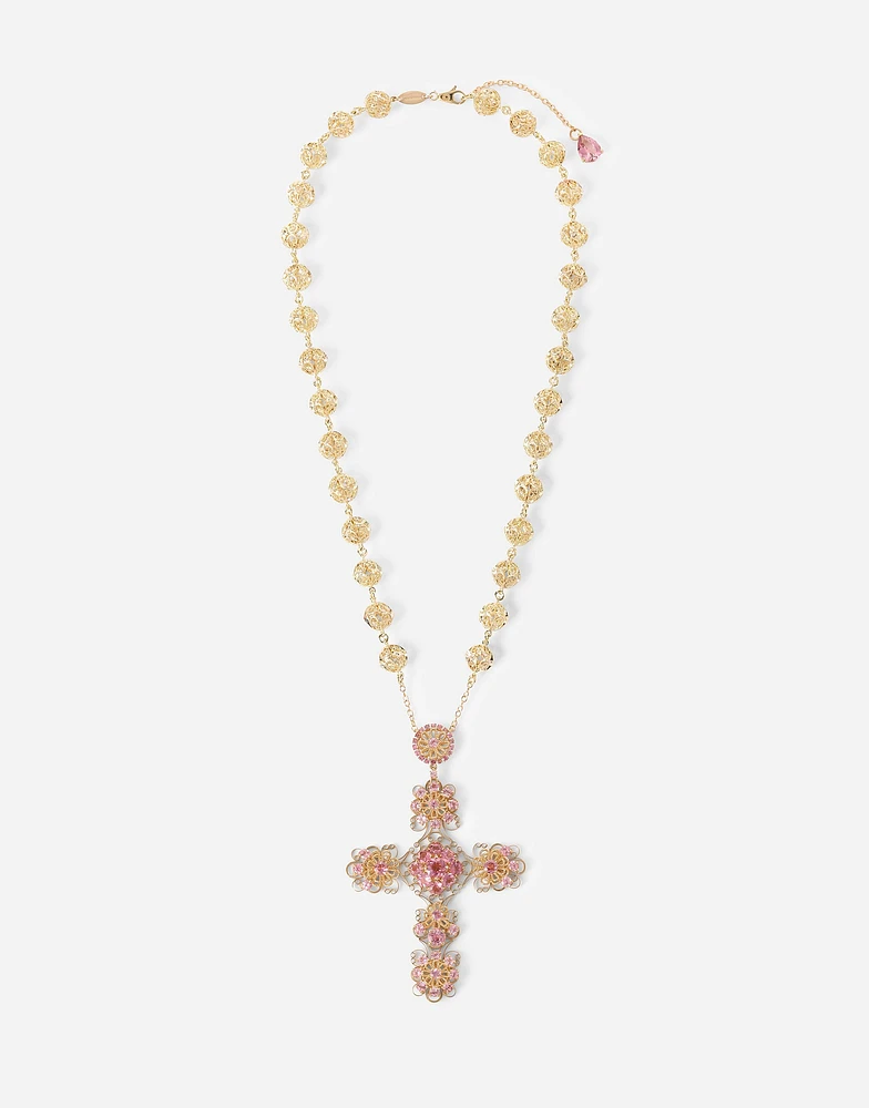 Filigree Necklace 18-carat yellow gold and pink tourmalines