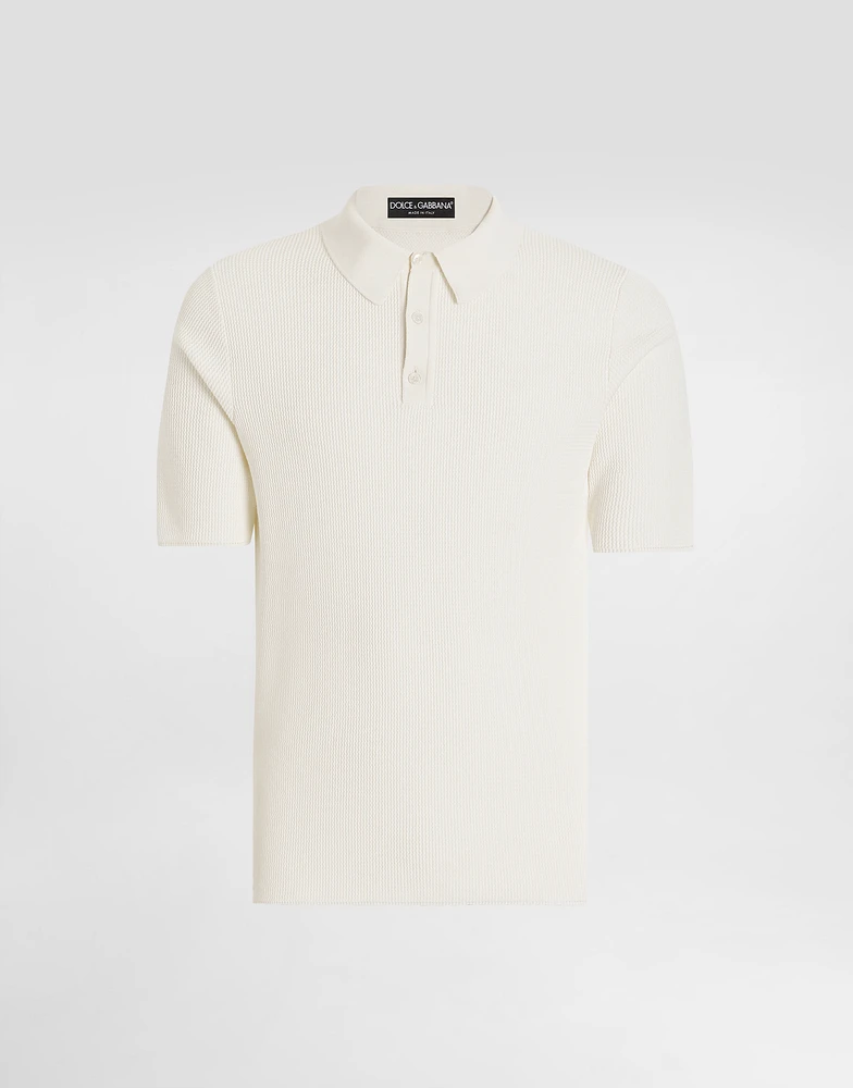 Short-sleeved cotton knit polo-shirt