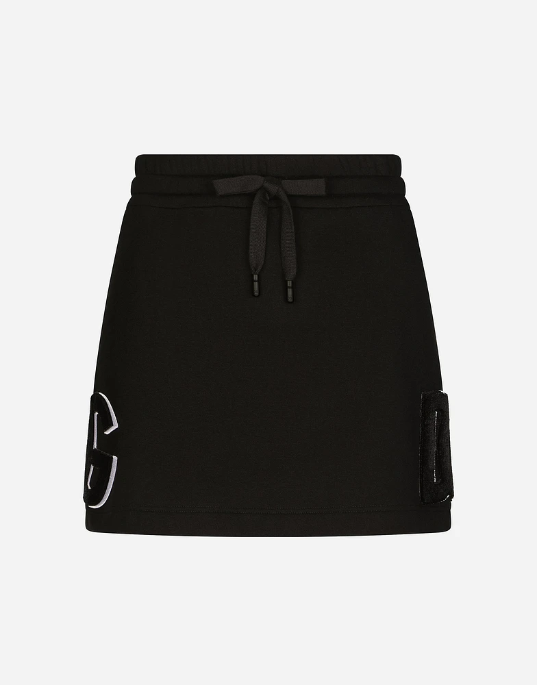 Jersey miniskirt with logo patch