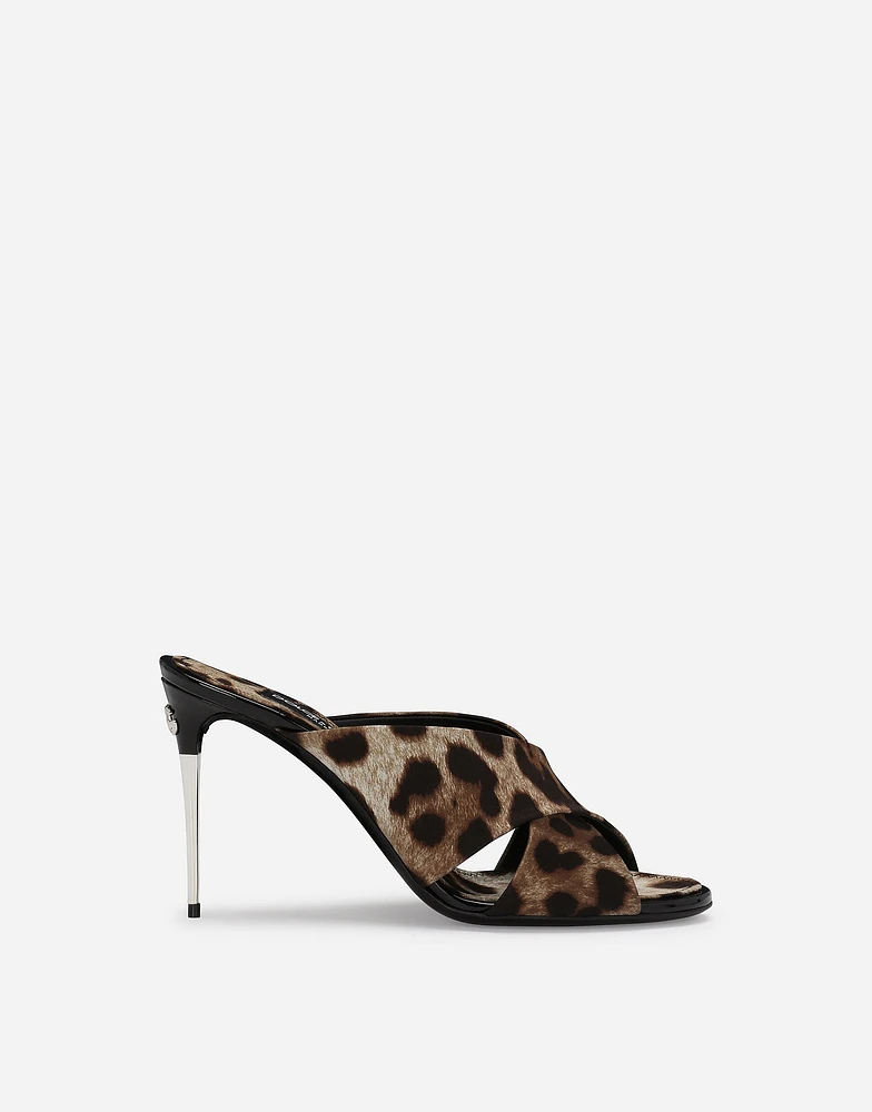 Leopard-print satin mules