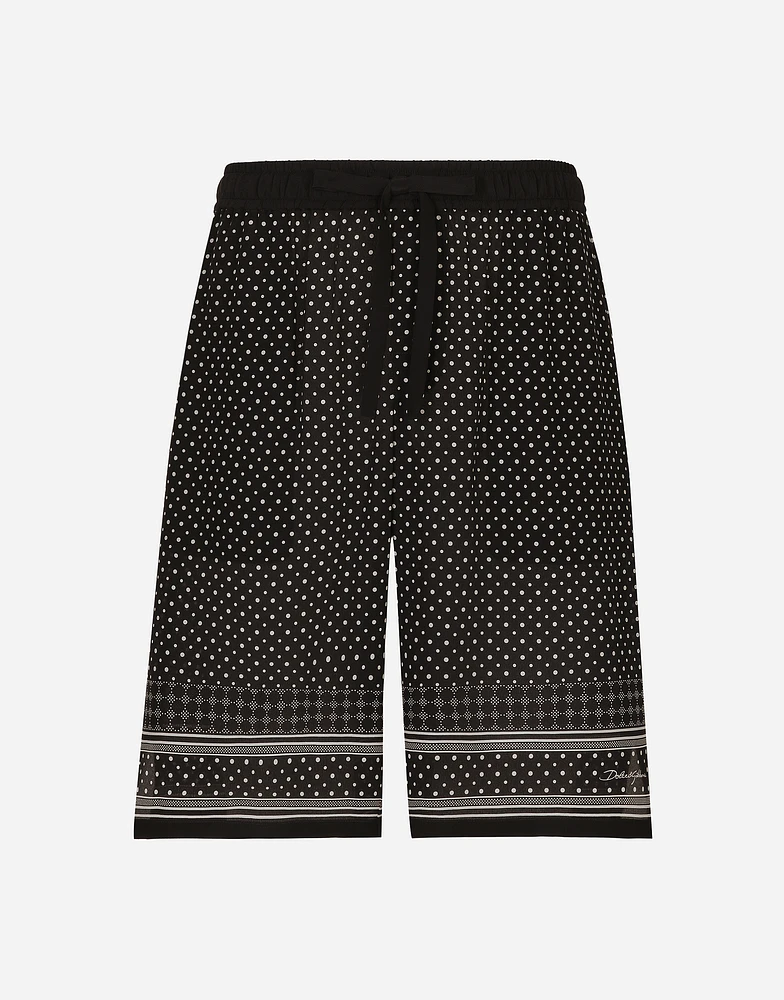 Tie-print silk jogging shorts