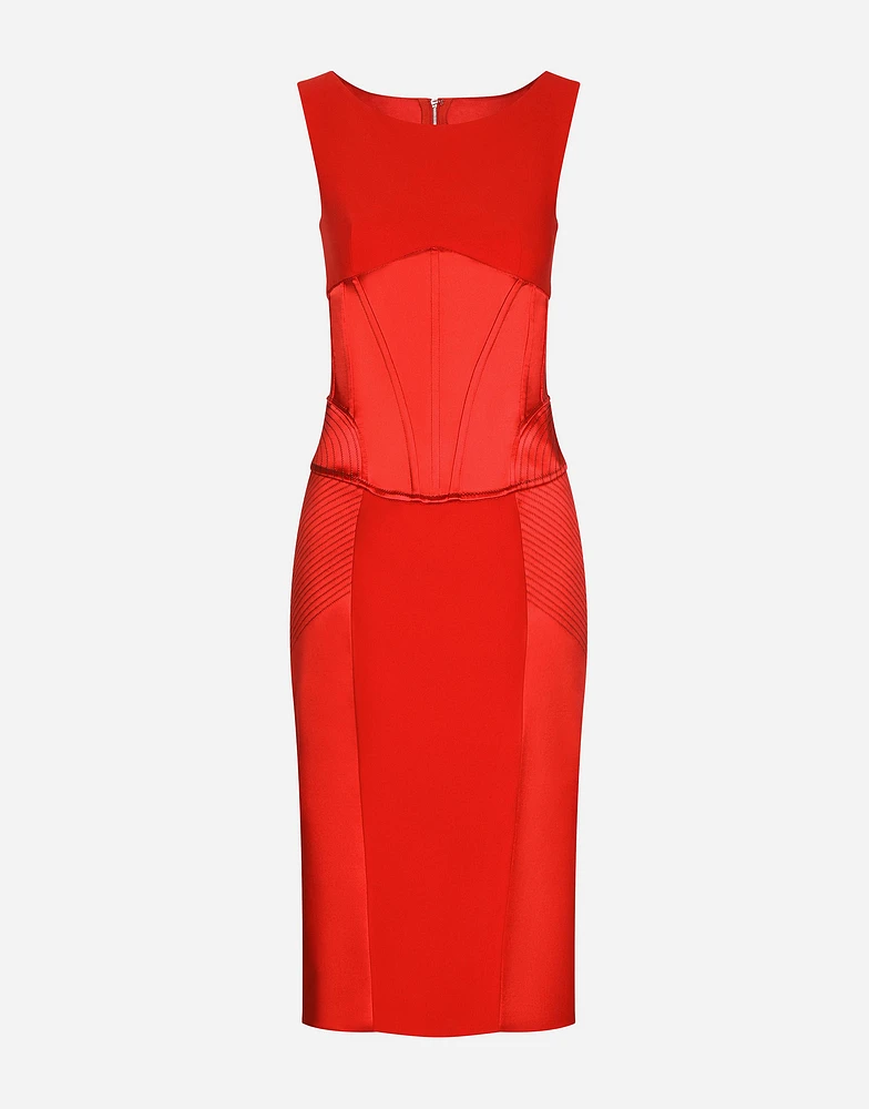 Satin and cady calf-length dress