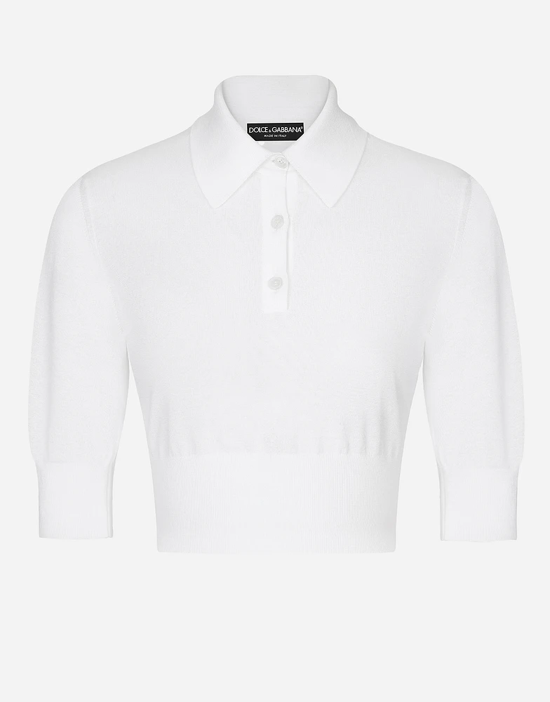Cotton and silk cropped polo-shirt