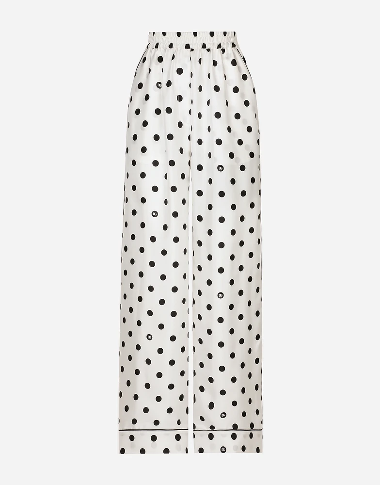 Silk pajama pants with polka-dot print