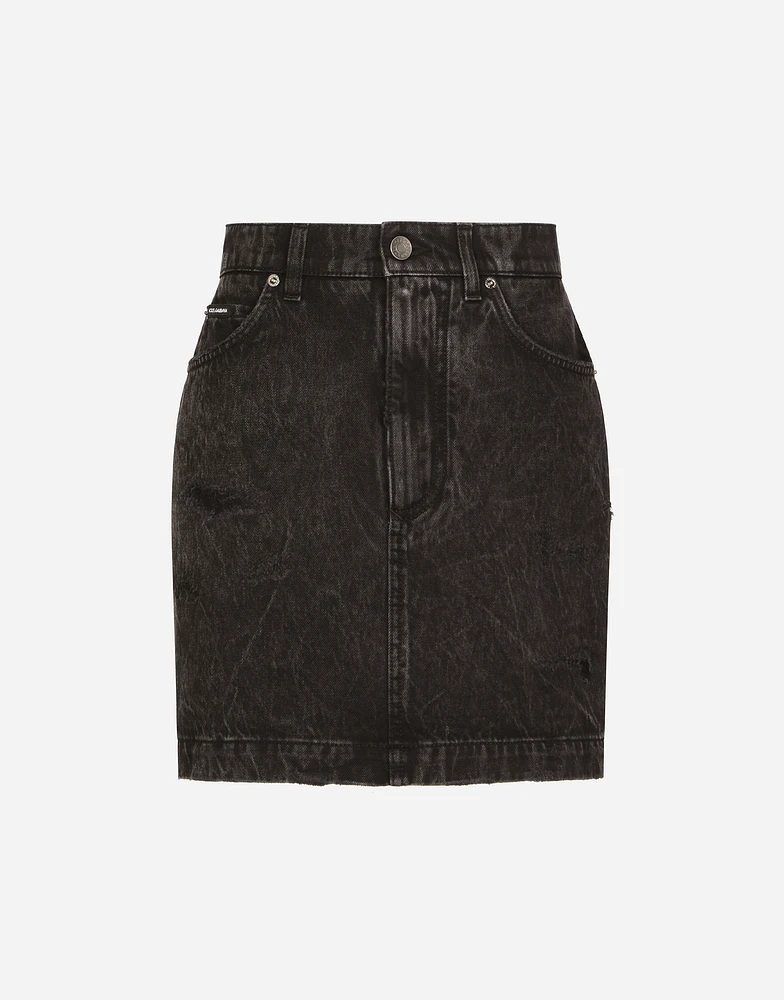 Washed denim miniskirt