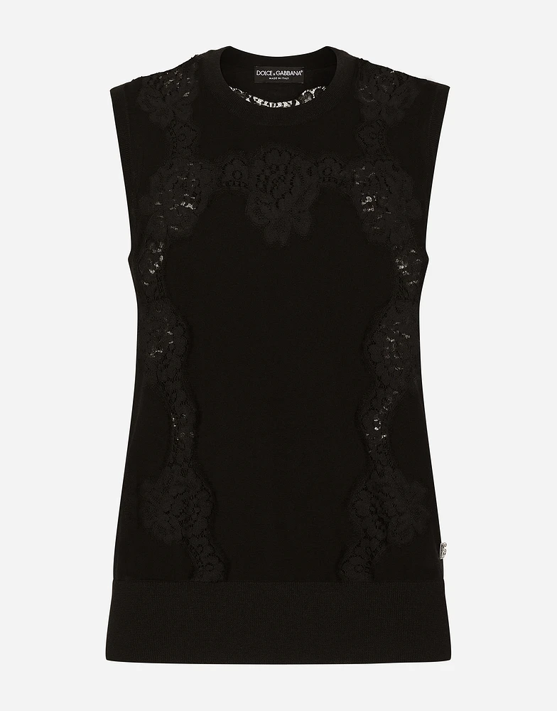 Cashmere and silk sweater with lace inlay