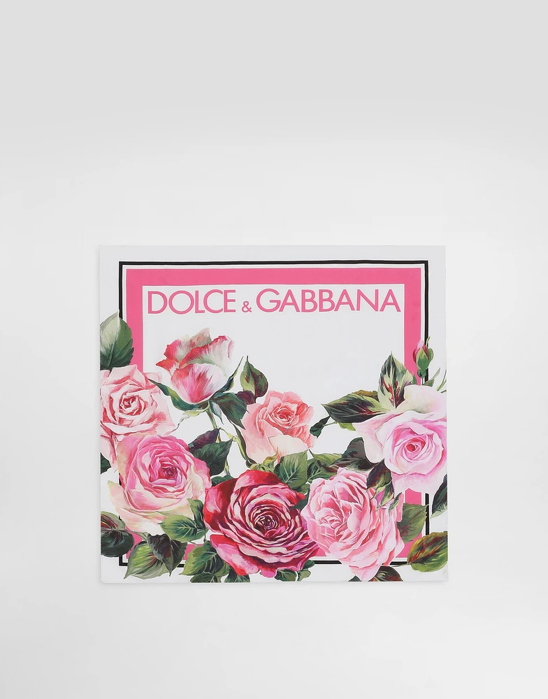 Rose-print silk twill foulard (50x50)