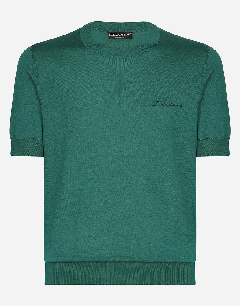 Round-neck silk sweater with Dolce&Gabbana logo