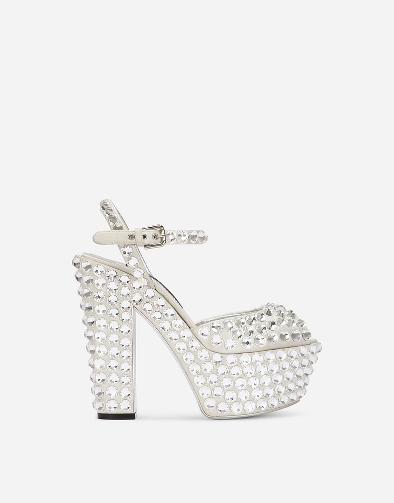 Satin platforms with fusible rhinestones