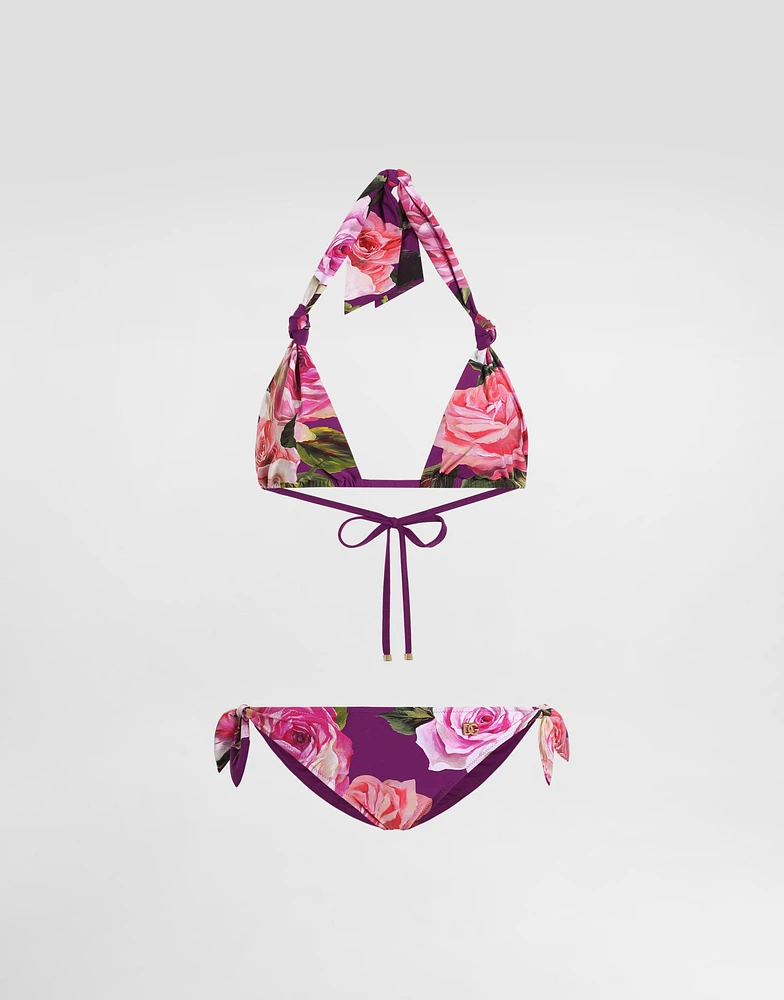 Rose-print triangle bikini