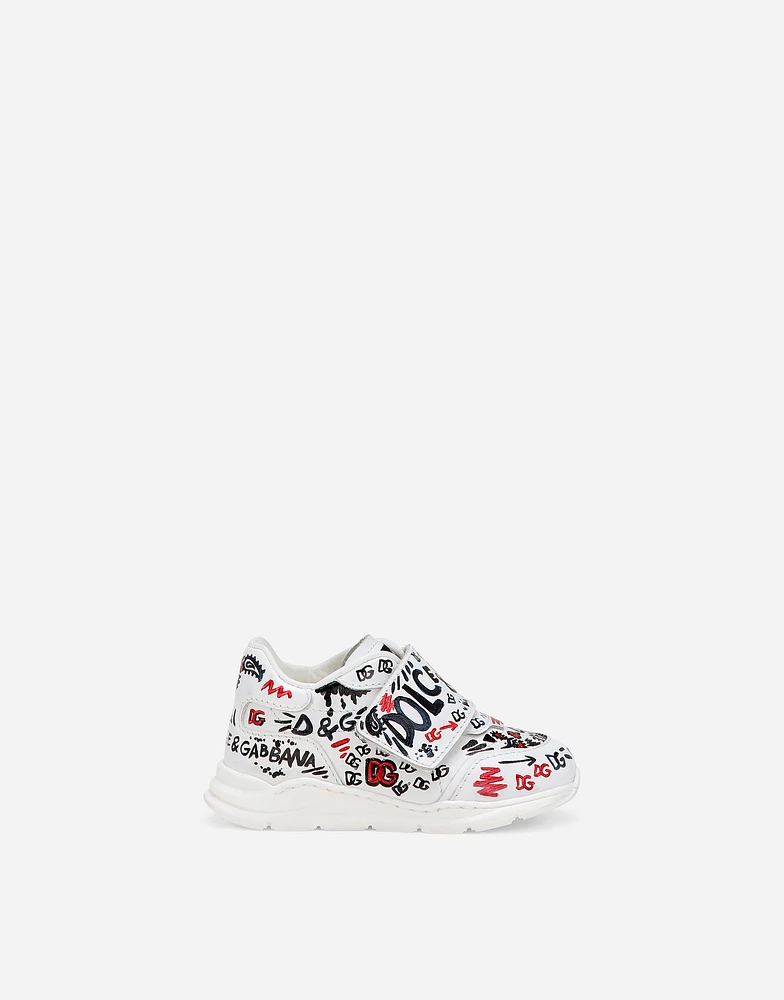 Calfskin low-top sneakers with graffiti print