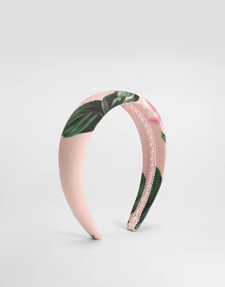 Rose-print poplin headband