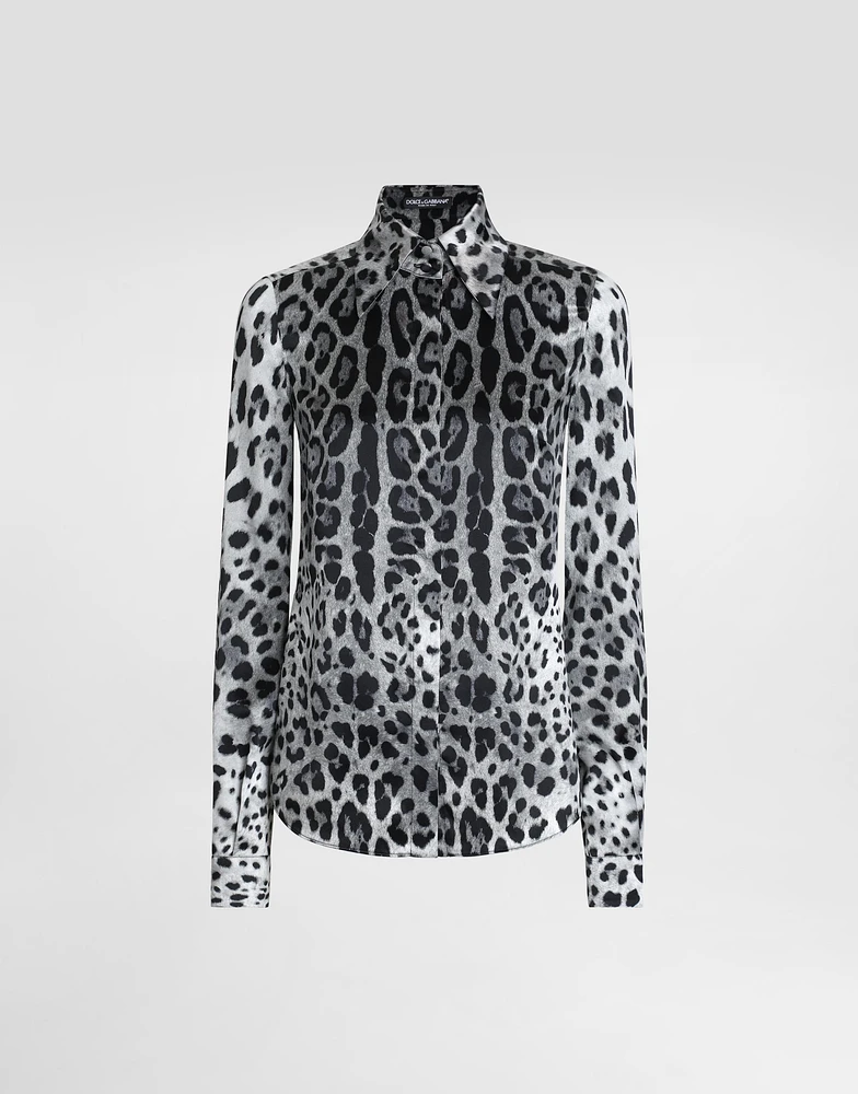 Leopard-print silk satin shirt