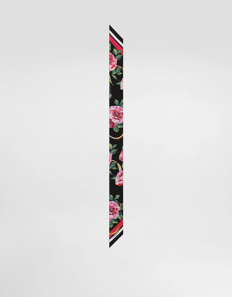 Rose-print twill headscarf (6x100)