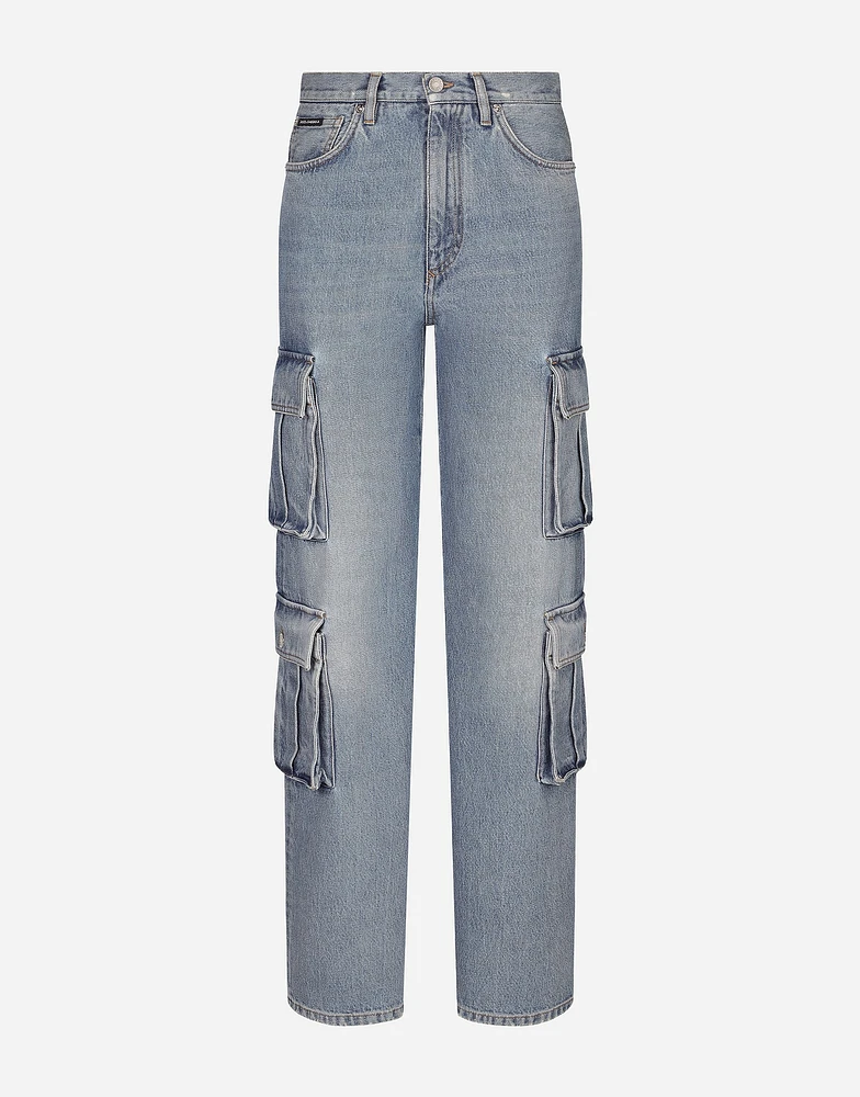 Cotton denim cargo jeans