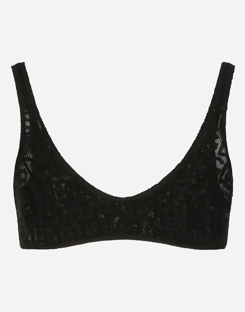 Tulle jacquard top with all-over DG logo