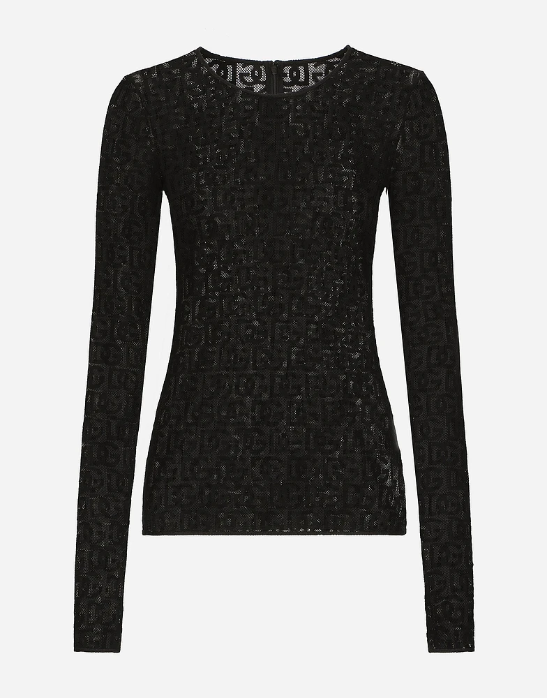 Tulle T-shirt with all-over DG logo