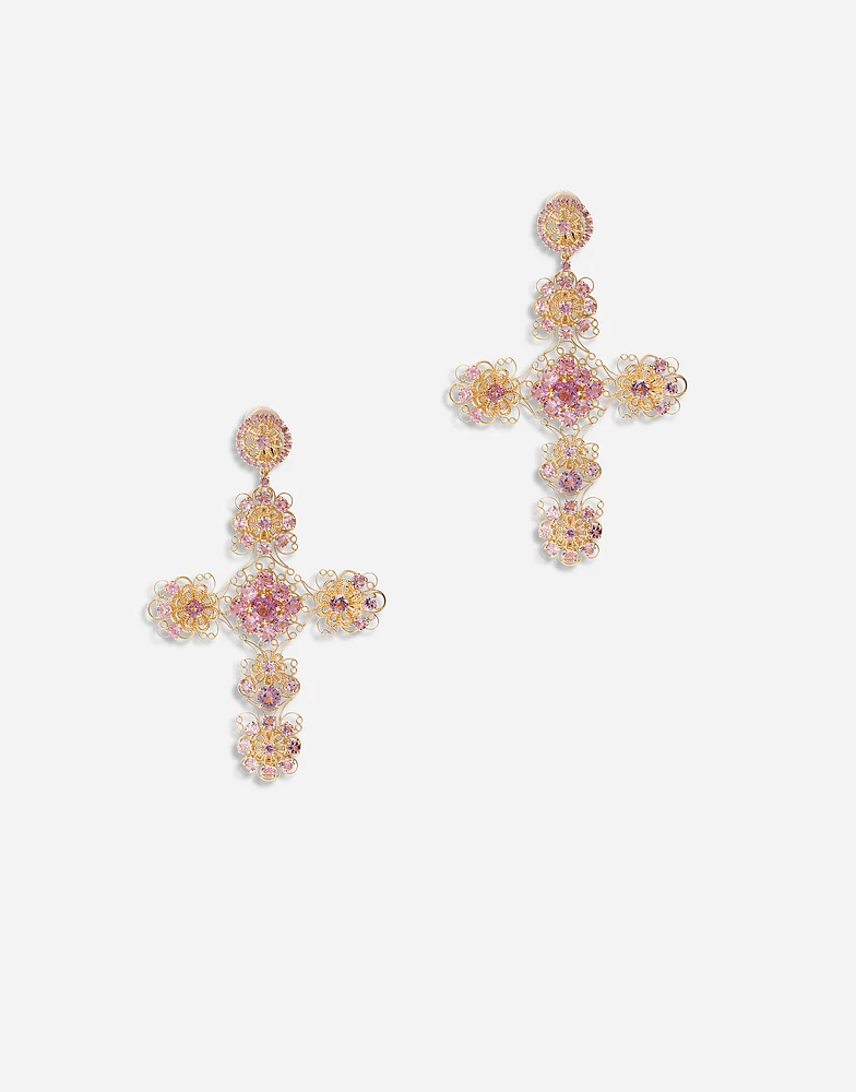 Filigree Earrings 18-carat yellow gold and pink tourmalines