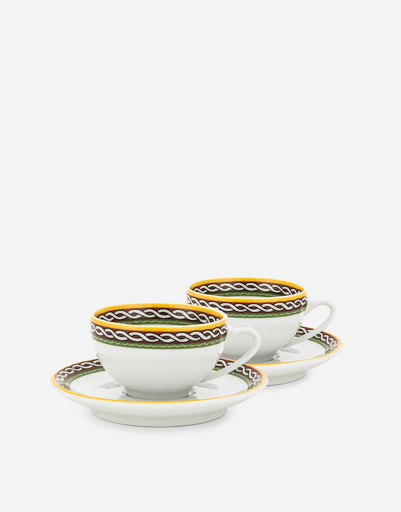 Set 2 Porcelain Espresso Cups with Saucers