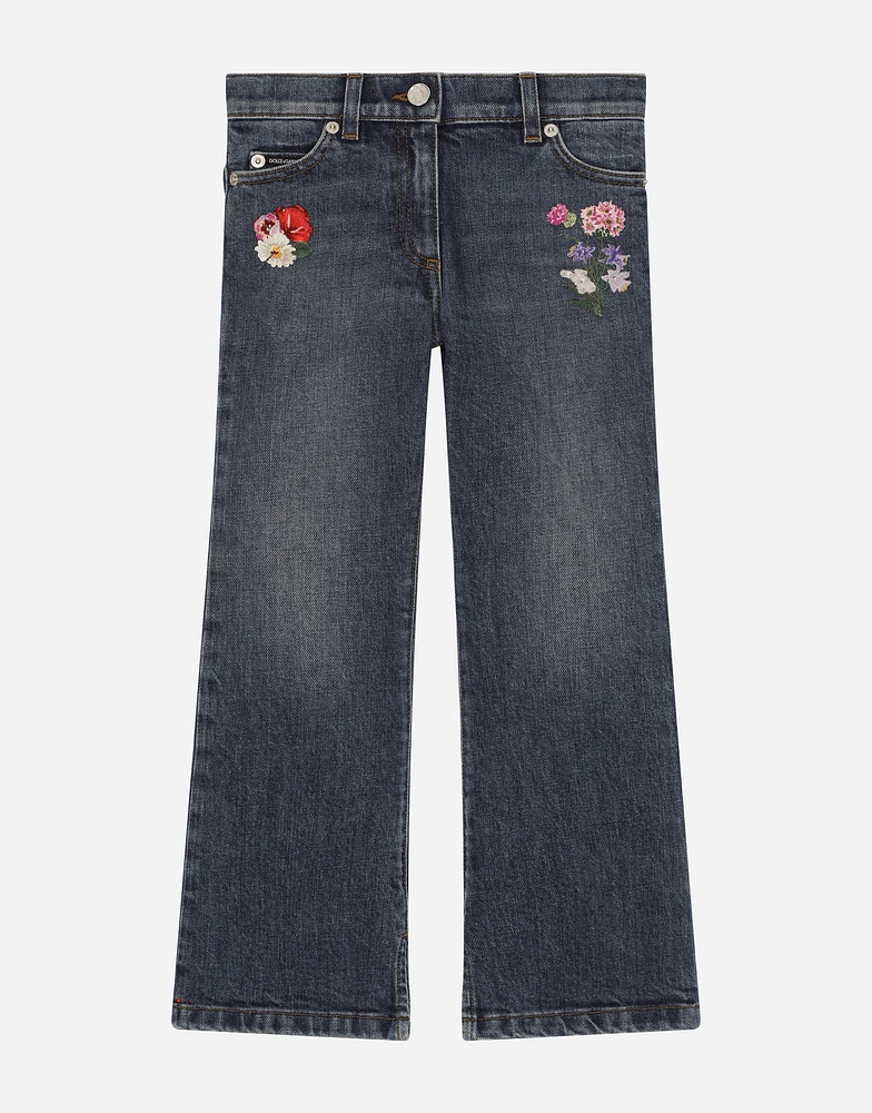 5-pocket denim pants with embroidery