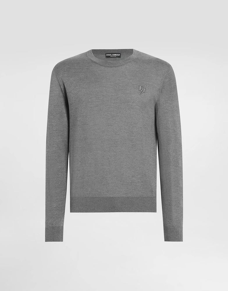 Silk round-neck sweater with DG embroidery