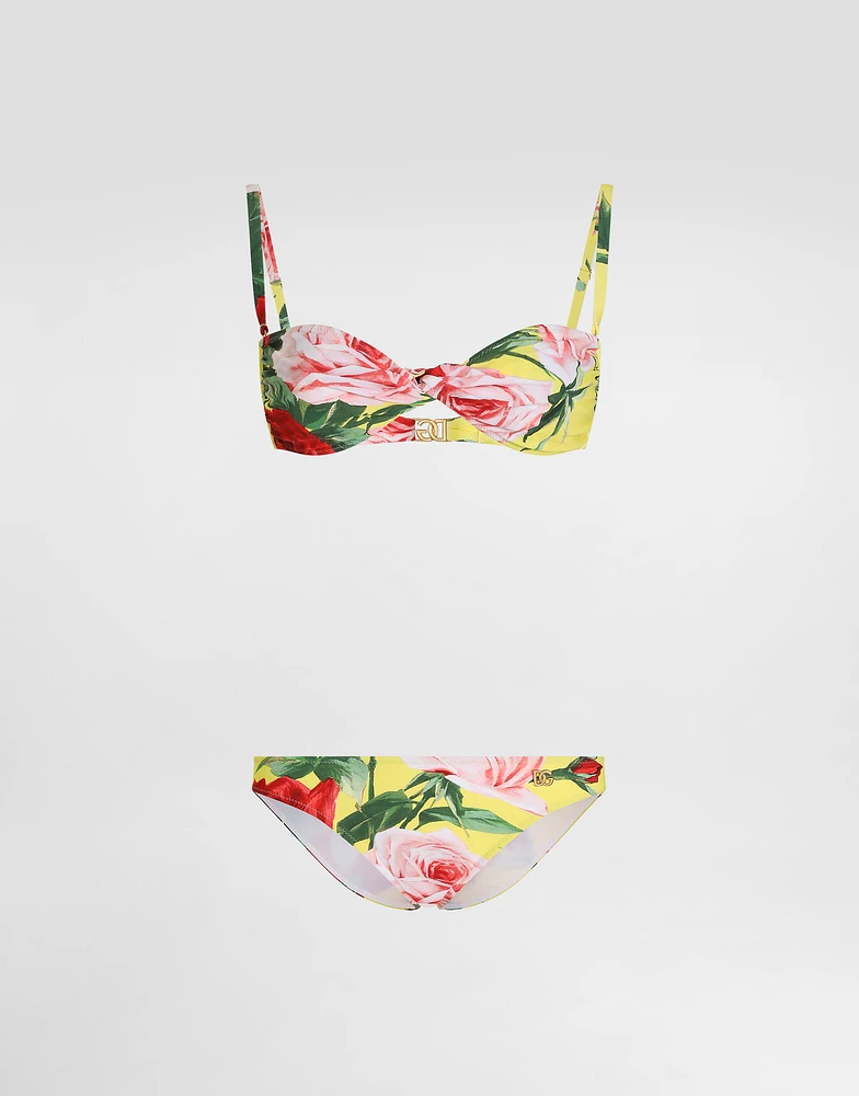 Bandeau bikini with floral bouquet print