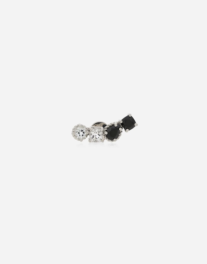 Single Rainbow Monochrome Earring 18-carat white gold, colorless topazes and black spinels