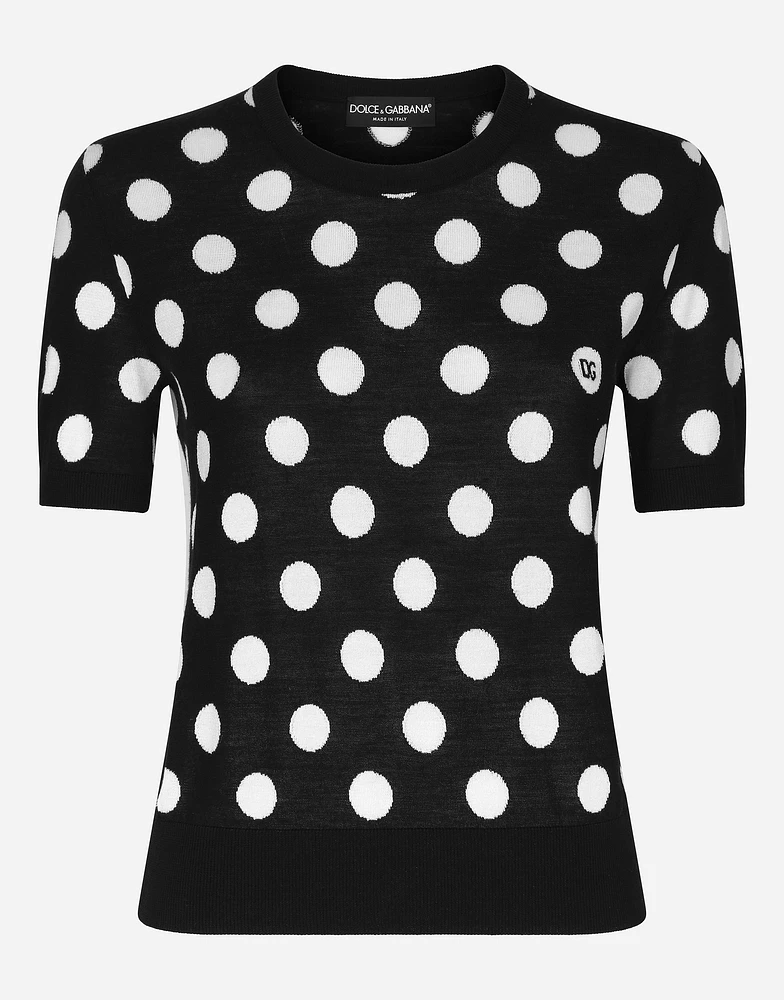 Wool and silk tank top with polka-dot inlay