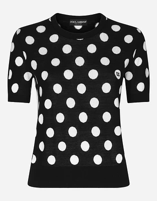 Wool and silk tank top with polka-dot inlay