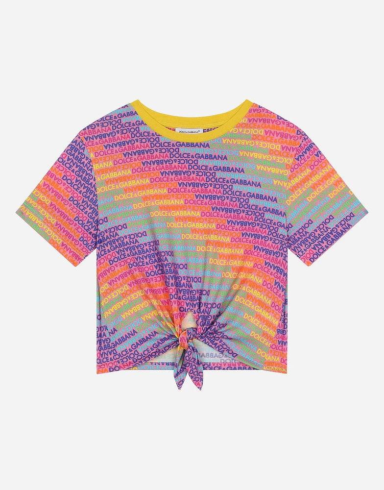 Jersey T-shirt with tie detail and all-over logo print