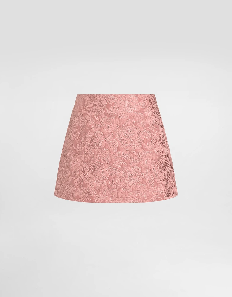 Floral matelassé jacquard miniskirt