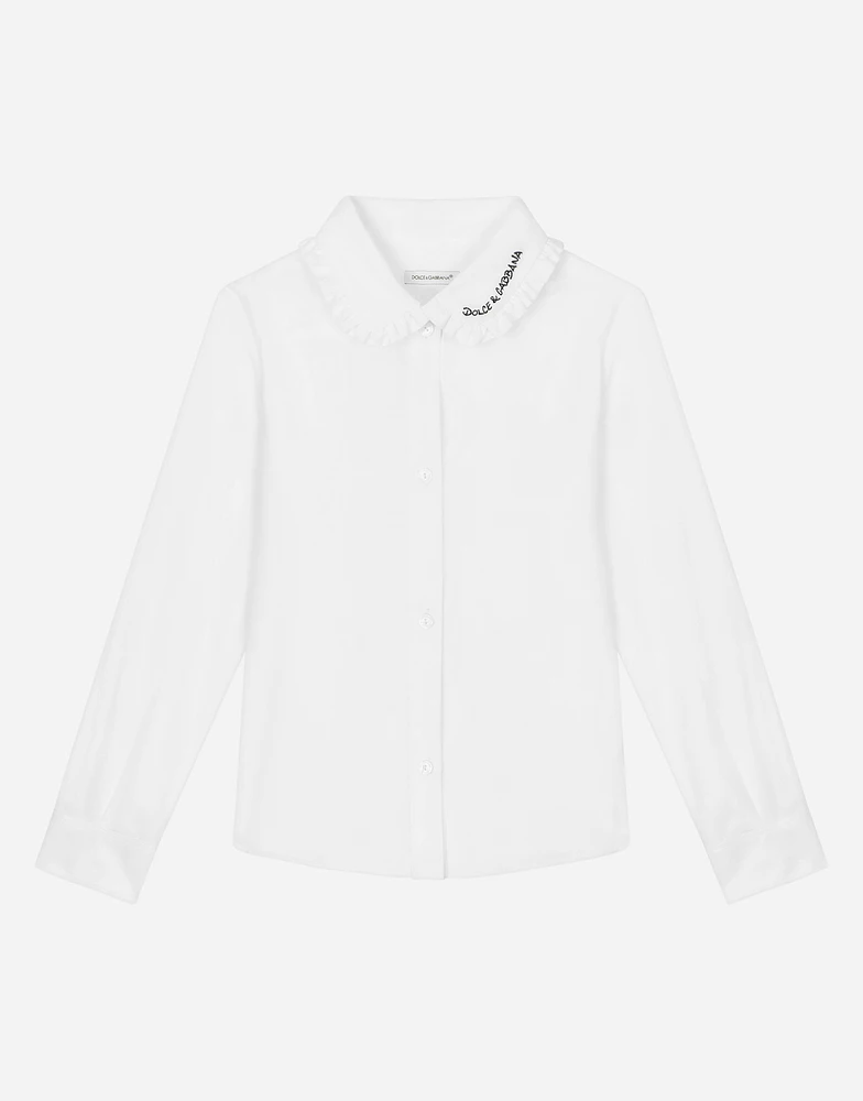 Poplin shirt with embroidered collar