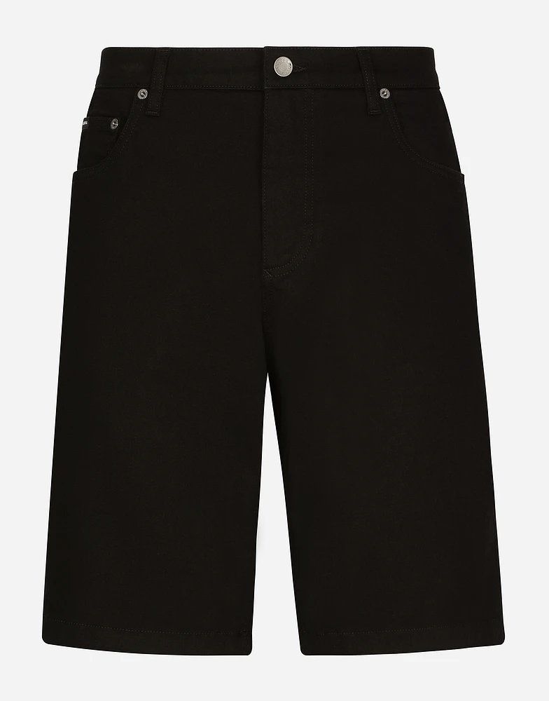 Black wash stretch denim shorts