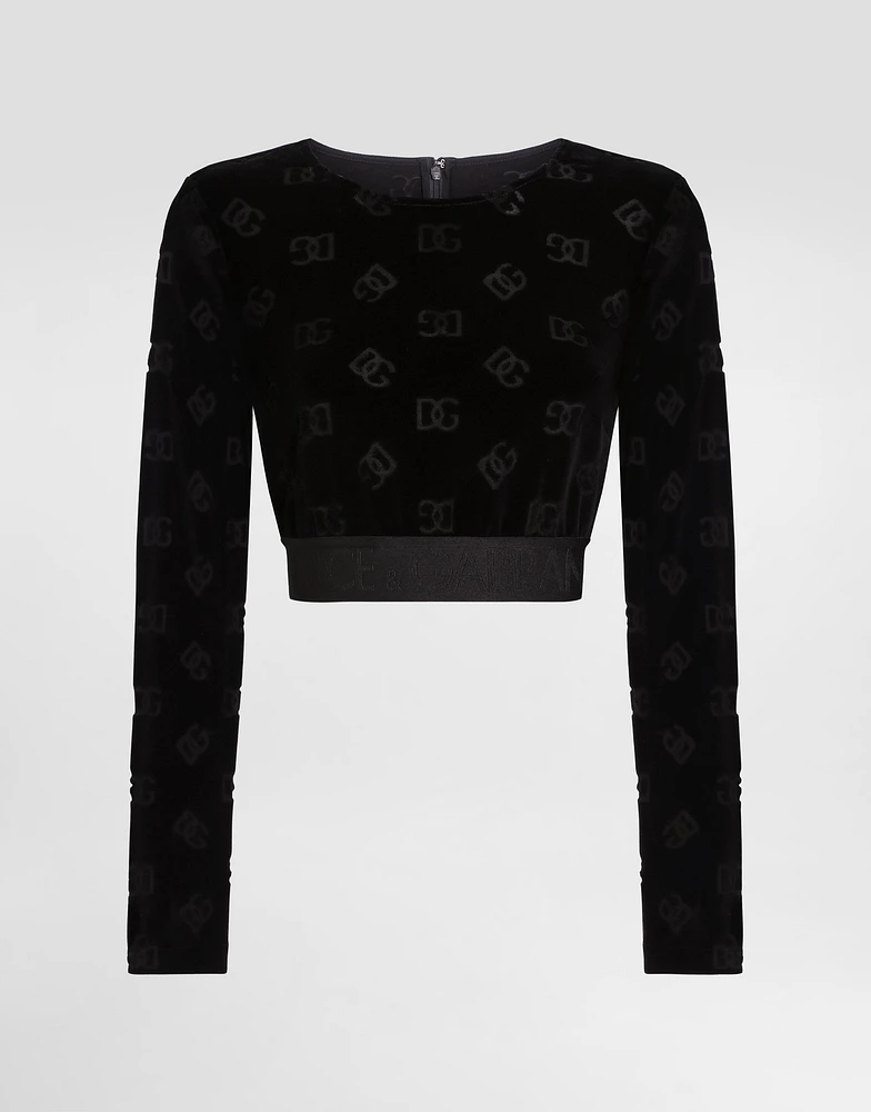 Cotton chenille crop top with jacquard DG logo