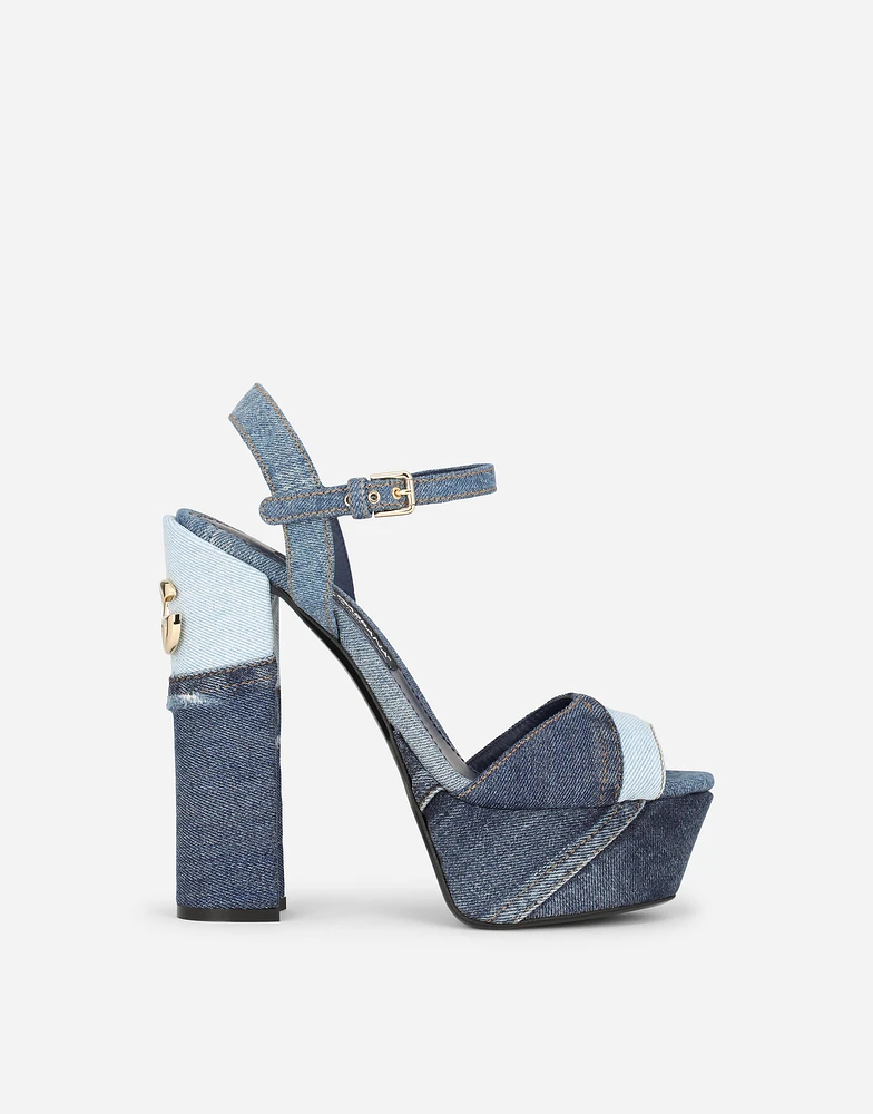 Patchwork denim platform sandals