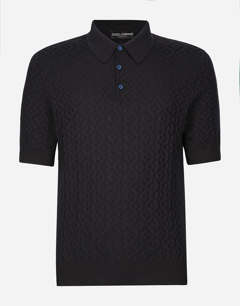 Short-sleeved silk polo-shirt