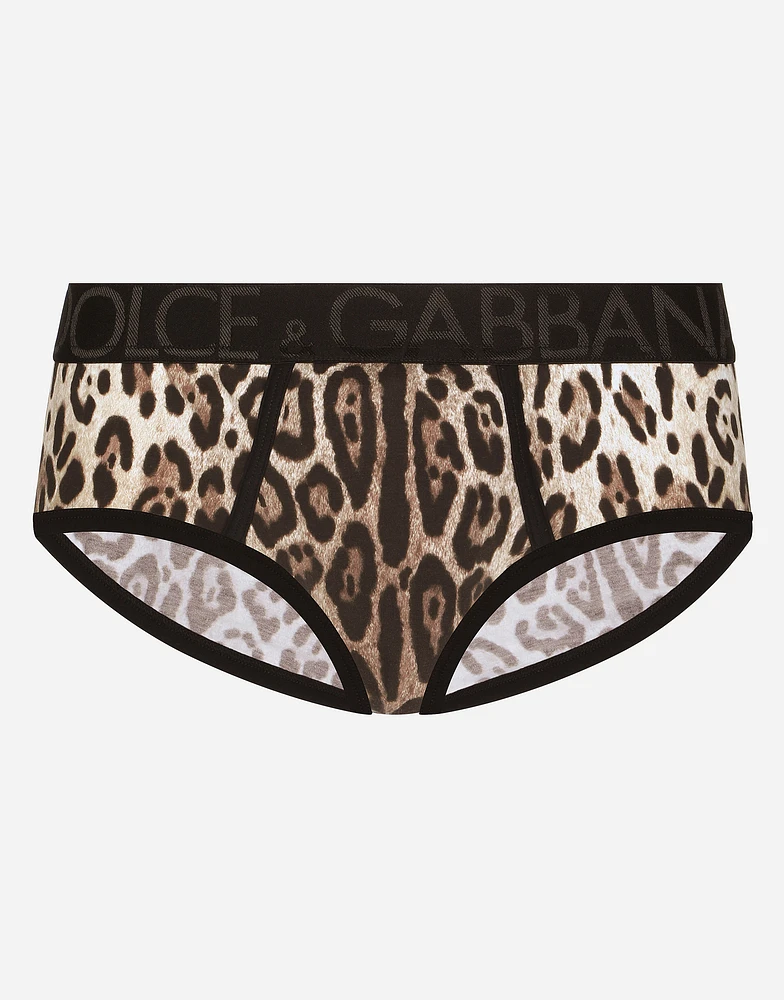 Two-way stretch jersey Brando briefs with leopard print