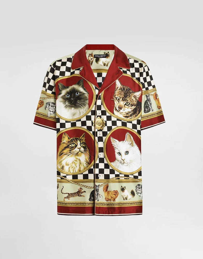 Silk shirt with cat print