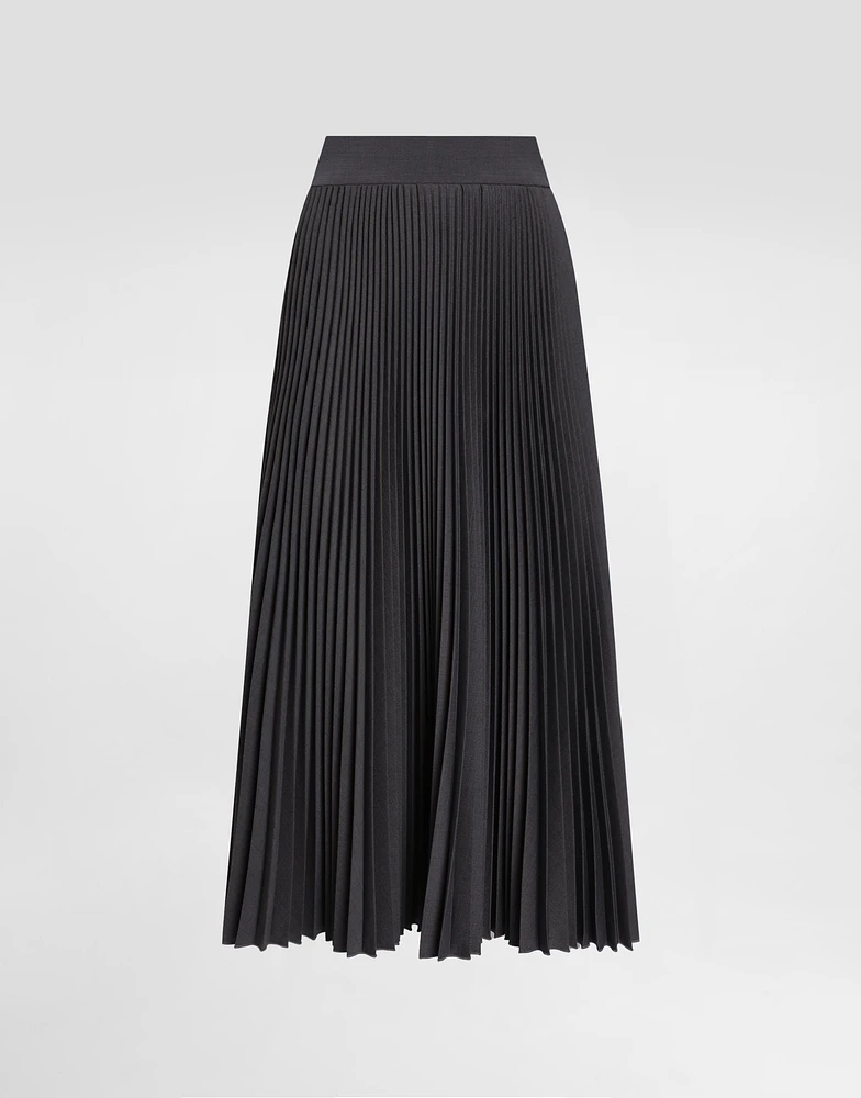 Pleated woolen calf-length circle skirt